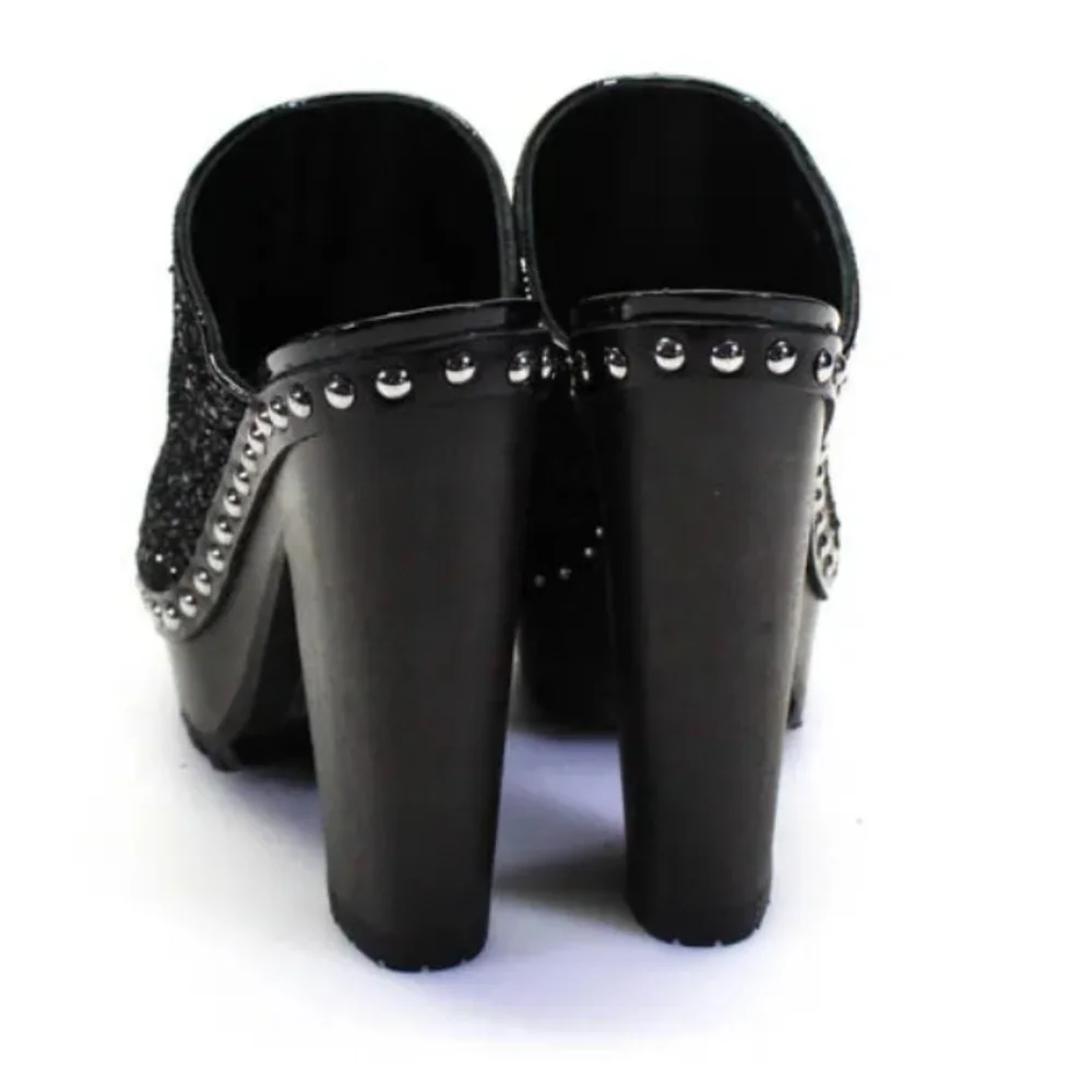 Miu Miu Womens Backless Leather Glitter Booties Black Size 8 NEW